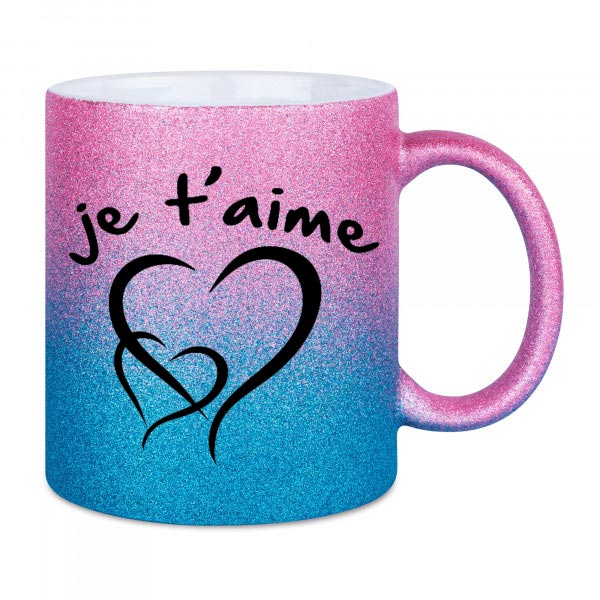 Mug à paillettes avec dégradé Bleu-Rose